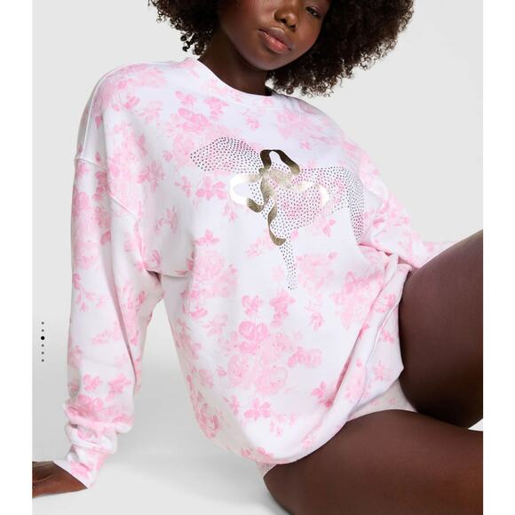 PINK x LoveShackFancy Oversized Crew Sweatshirt Everblooming White Size M NWT - Picture 3 of 3